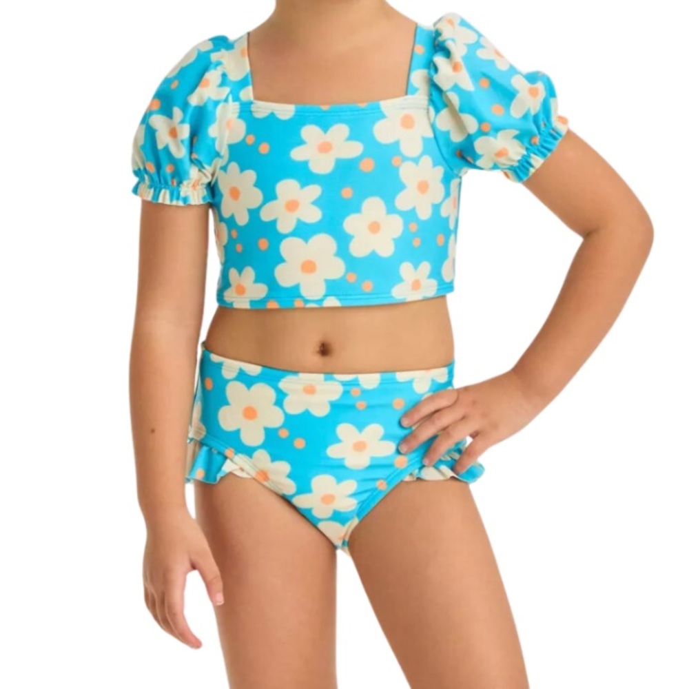 Cat & Jack Toddler Girls Floral Puff Sleeve Bikini Set NWT size 2T